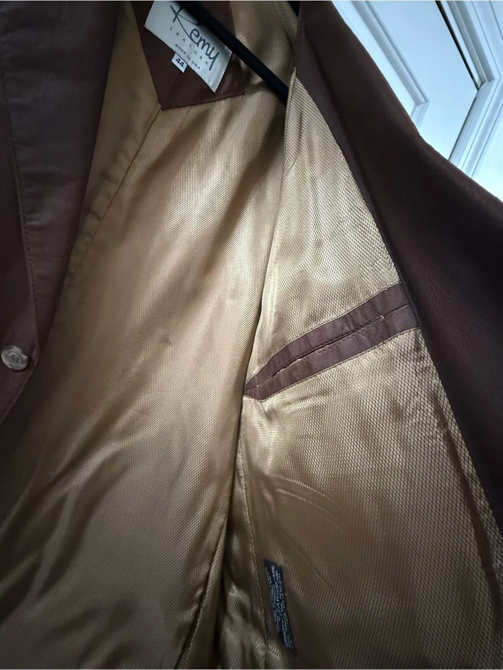 Remy Leather Blazer Men's 44R Brown Made in USA Vintage Sport Coat Jacket - Picture 6 of 12